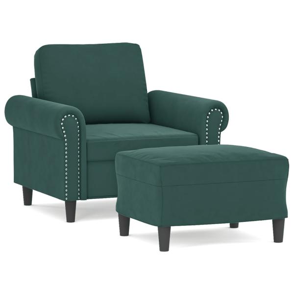 Sessel mit Hocker Dunkelgrün 60 cm Samt