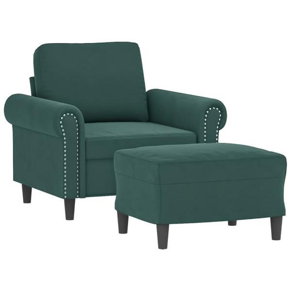 Sessel mit Hocker Dunkelgrün 60 cm Samt