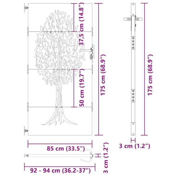 Gartentor 85x175 cm Cortenstahl Baum-Design