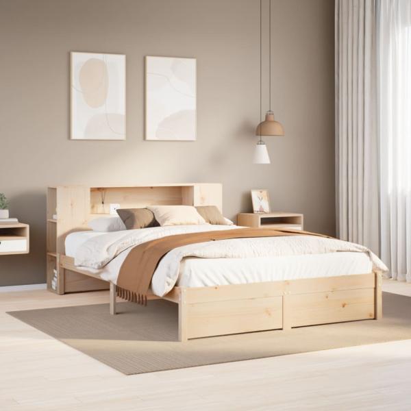 ARDEBO.de - Massivholzbett mit Regal ohne Matratze 140x190 cm Kiefernholz