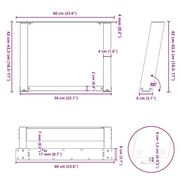 Couchtischbeine U-Form 2 Stk. Weiß 60x(42-43) cm Stahl