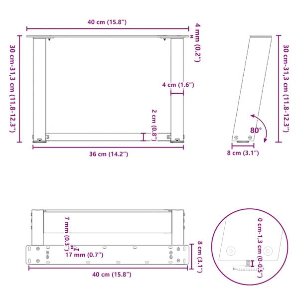 Couchtischbeine U-Form 2 Stk. Weiß 40x(30-31) cm Stahl