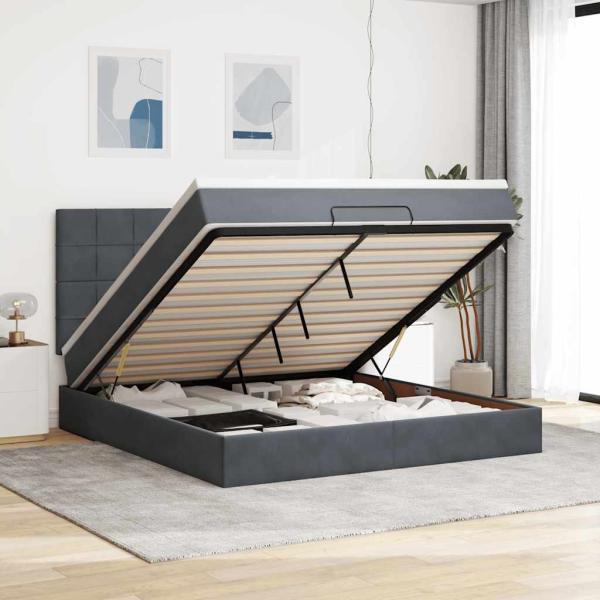 ARDEBO.de - Ottoman-Bett mit Matratzen Dunkelgrau 180x200 cm Samt