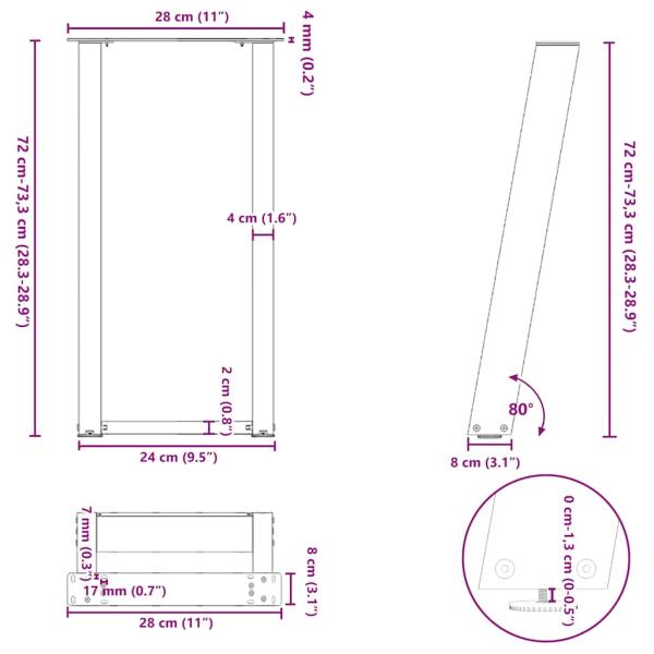 Konsolentischbeine U-Form 2 Stk. Weiß 28x(72-73) cm Stahl