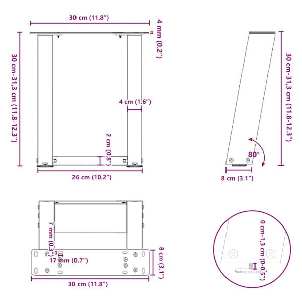 Couchtischbeine U-Form 2 Stk. Anthrazit 30x(30-31) cm Stahl