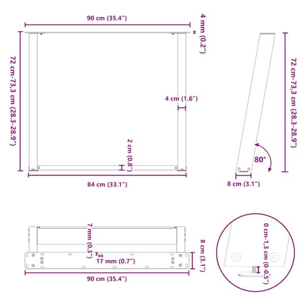 Esstischbeine U-Form 2 Stk. Schwarz 90x(72-73) cm Stahl