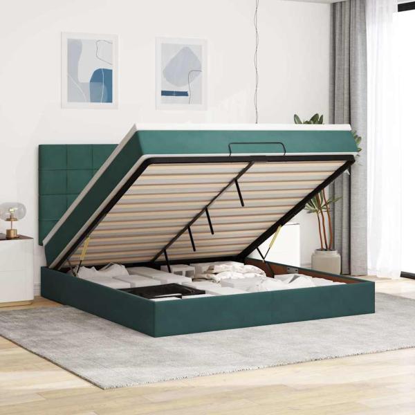 ARDEBO.de - Ottoman-Bett mit Matratzen Dunkelgrün 180x200 cm Samt
