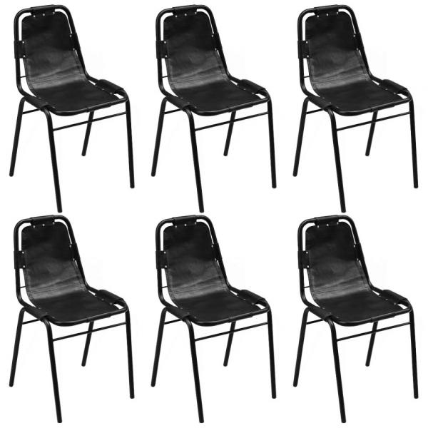ARDEBO.de - Esszimmerstühle 6 Stk. Schwarz Echtleder