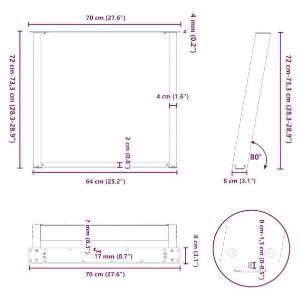 Esstischbeine U-Form 2 Stk. Weiß 70x(72-73) cm Stahl
