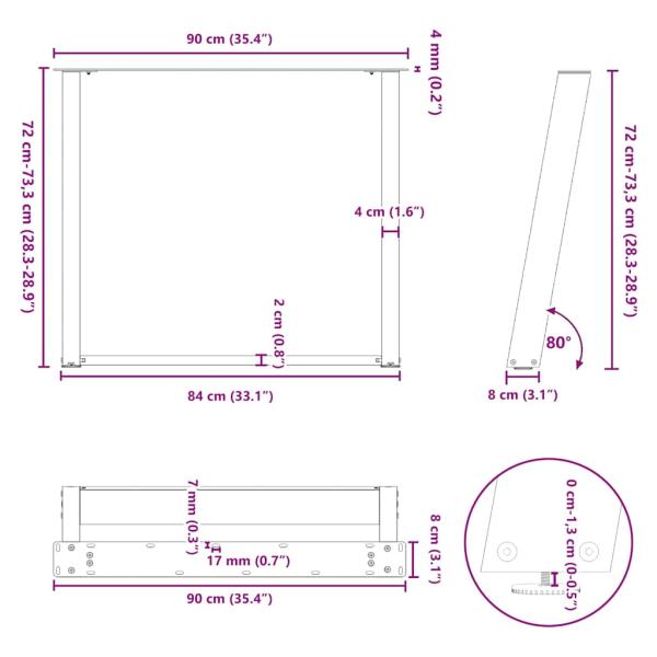 Esstischbeine U-Form 2 Stk. Weiß 90x(72-73) cm Stahl