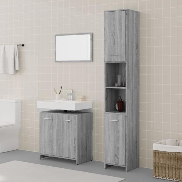 ARDEBO.de - 3-tlg. Badmöbel-Set Grau Sonoma Holzwerkstoff