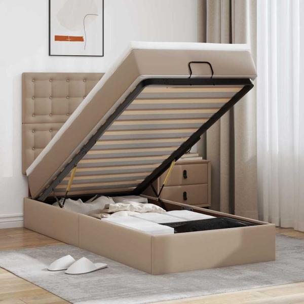 ARDEBO.de - Ottoman-Bett mit Matratze Cappuccino-Braun 90x190 cm Kunstleder