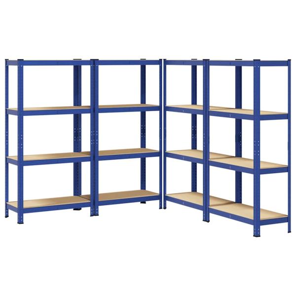 ARDEBO.de - Lagerregale mit 4 Böden 4 Stk. Blau Stahl & Holzwerkstoff