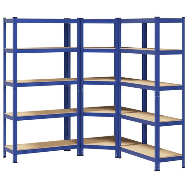 ARDEBO.de - Regal-Set 5 Böden 3-tlg. Blau Stahl & Holzwerkstoff