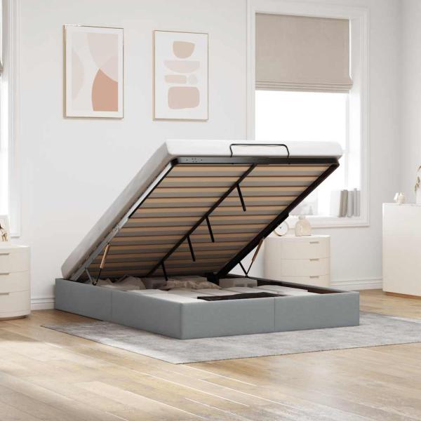 ARDEBO.de - Ottoman-Bett ohne Matratze Hellgrau 140x190 cm Stoff
