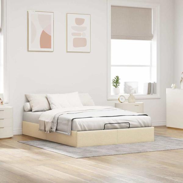 Ottoman-Bett ohne Matratze Creme 140x190 cm Stoff