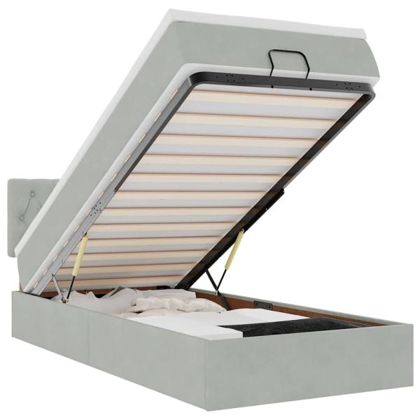 Ottoman-Bett mit Matratze Hellgrau 90x200 cm Samt