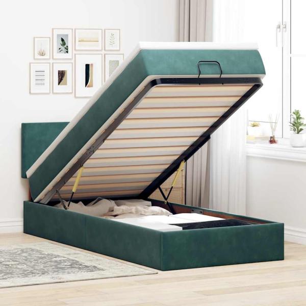 ARDEBO.de - Ottoman-Bett mit Matratze Dunkelgrün 80x200 cm Samt