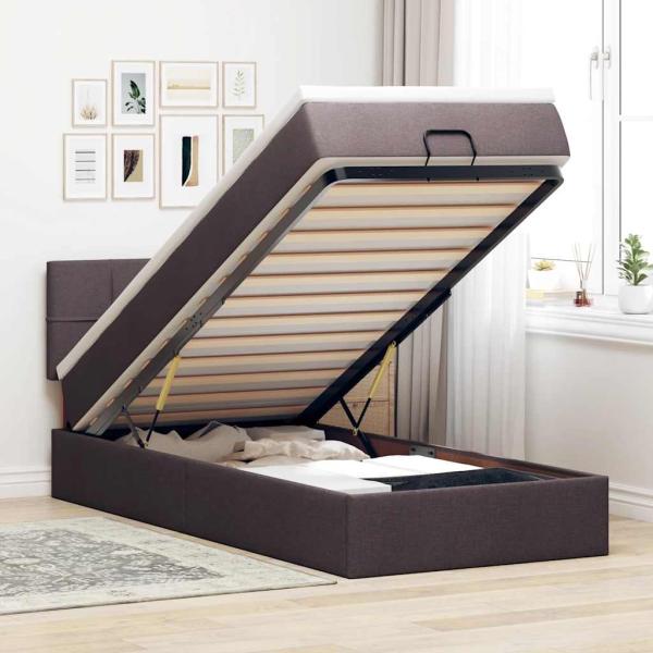ARDEBO.de - Ottoman-Bett mit Matratze Dunkelbraun 100x200 cm Stoff