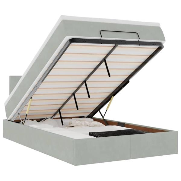 Ottoman-Bett mit Matratze Hellgrau 120x190 cm Samt