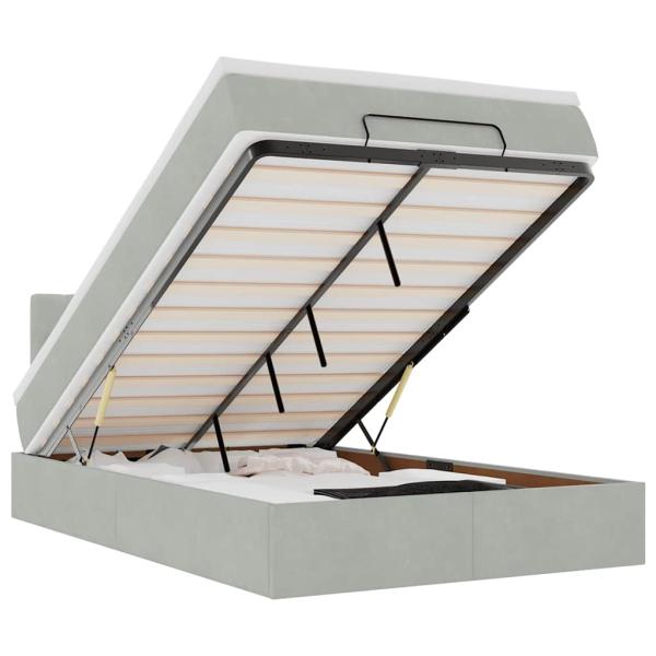 Ottoman-Bett mit Matratze Hellgrau 120x190 cm Samt