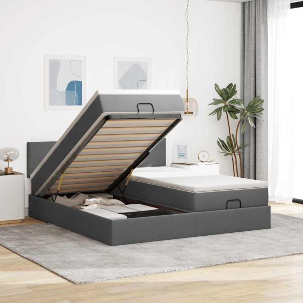 ARDEBO.de - Ottoman-Bett mit Matratzen Dunkelgrau 180x200 cm Stoff
