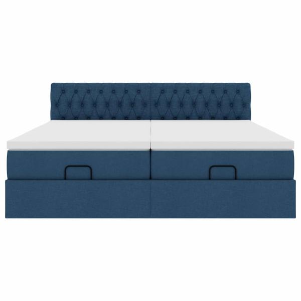 Ottoman-Bett mit Matratzen & LEDs Blau 180x200 cm Stoff