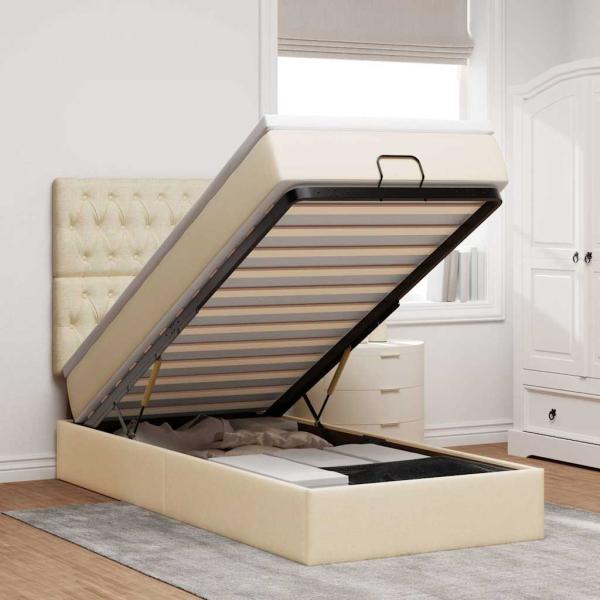 ARDEBO.de - Ottoman-Bett mit Matratze Creme 100x200 cm Stoff