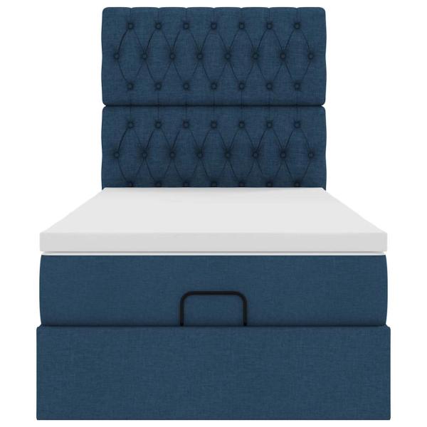 Ottomane Bett mit Matratze & LEDs Blau 90x200 cm Stoff