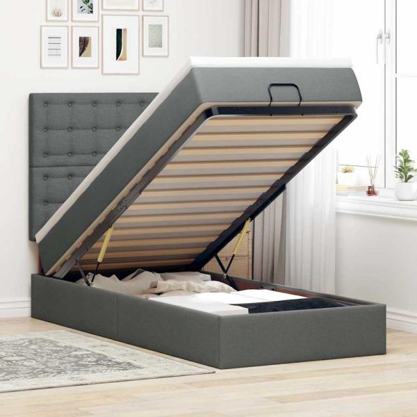 ARDEBO.de - Ottoman-Bett mit Matratze Dunkelgrau 80x200 cm Stoff