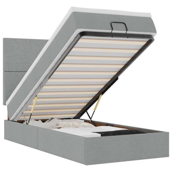 Ottoman-Bett mit Matratze Hellgrau 80x200 cm Stoff