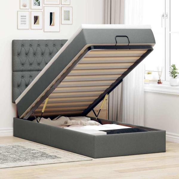 ARDEBO.de - Ottoman-Bett mit Matratze Dunkelgrau 100x200 cm Stoff