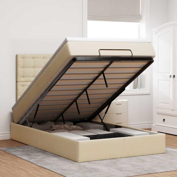 ARDEBO.de - Ottoman-Bett mit Matratze Creme 120x200 cm Stoff