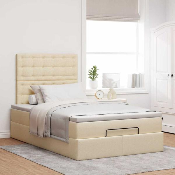 Ottoman-Bett mit Matratze Creme 120x200 cm Stoff