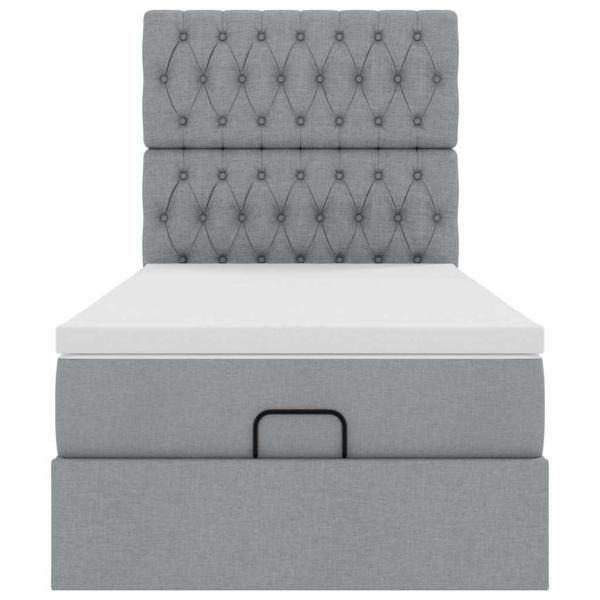 Ottoman-Bett mit Matratze Hellgrau 90x200 cm Stoff