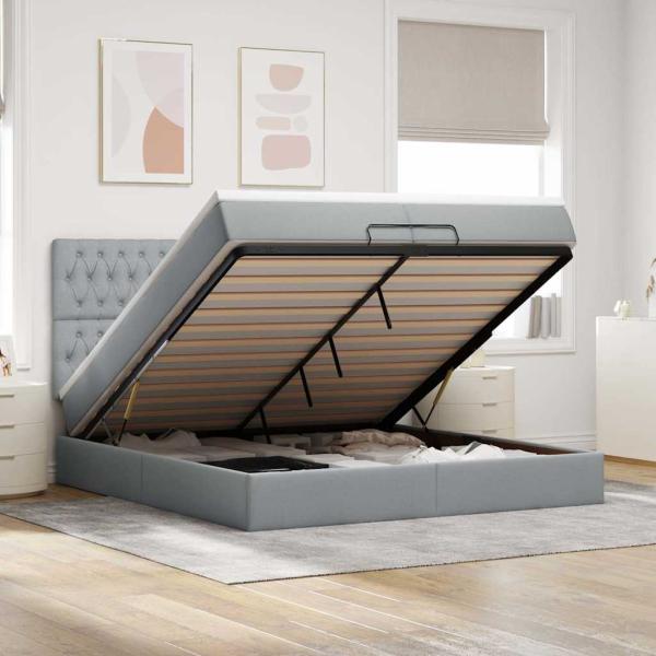 ARDEBO.de - Ottoman-Bett mit Matratzen Hellgrau 200x200 cm Stoff