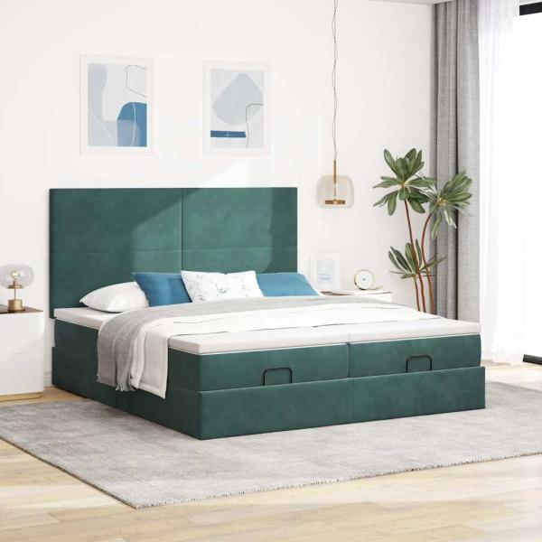 ARDEBO.de - Ottoman-Bett mit Matratzen Dunkelgrün 160x200 cm Samt