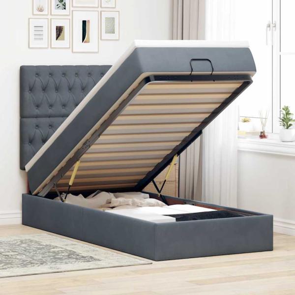 ARDEBO.de - Ottoman-Bett mit Matratzen Dunkelgrau 80x200 cm Samt