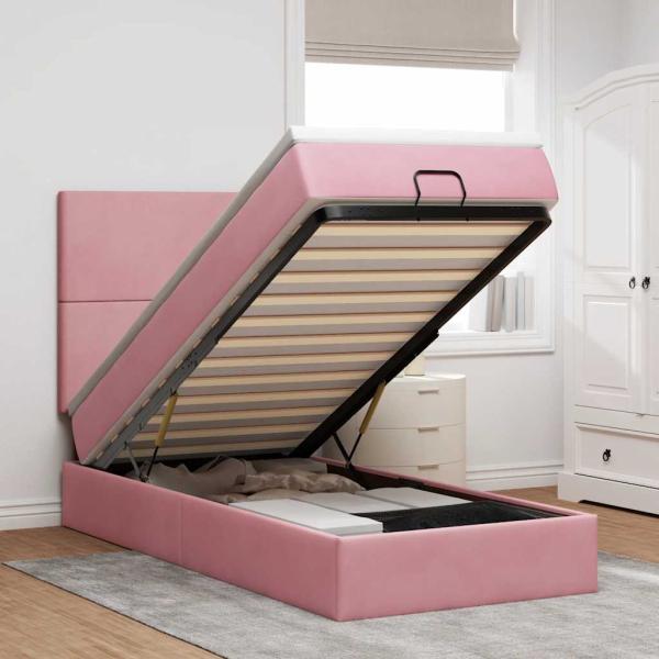 ARDEBO.de - Ottoman-Bett mit Matratzen Rosa 100x200 cm Samt