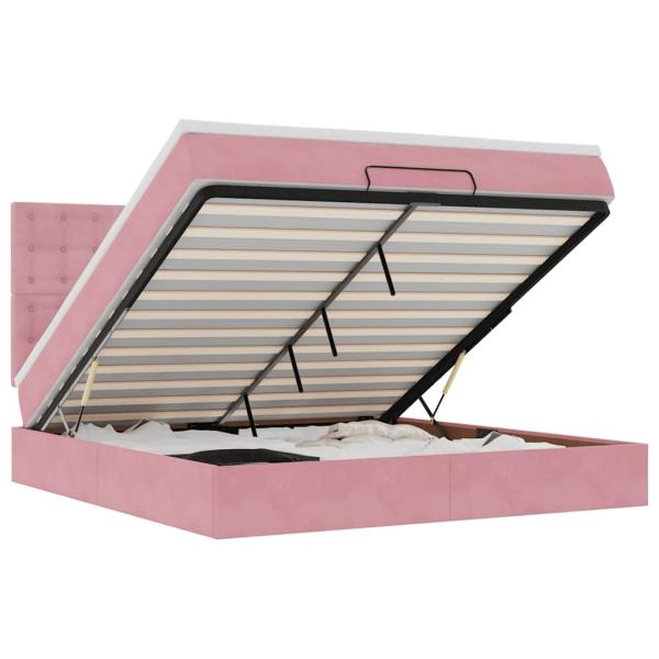 Ottoman-Bett mit Matratzen & LEDs Rosa 180x200 cm Samt