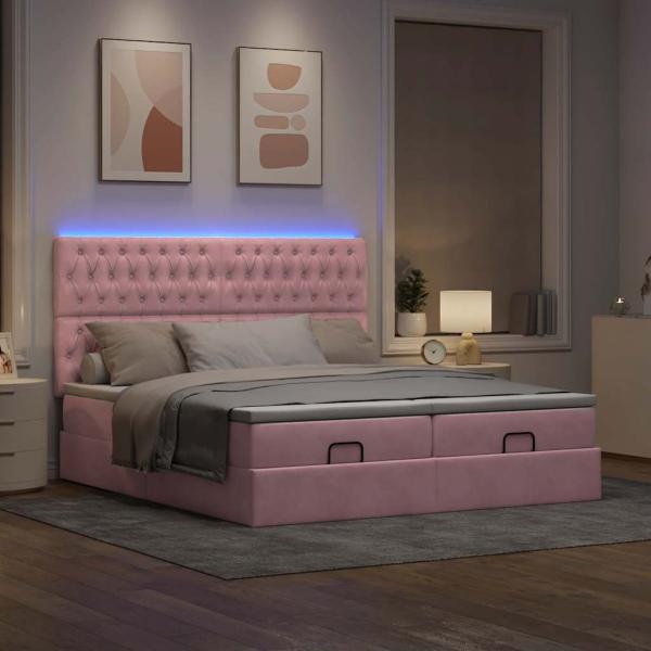 Ottoman-Bett mit Matratzen Rosa 160x200 cm Samt
