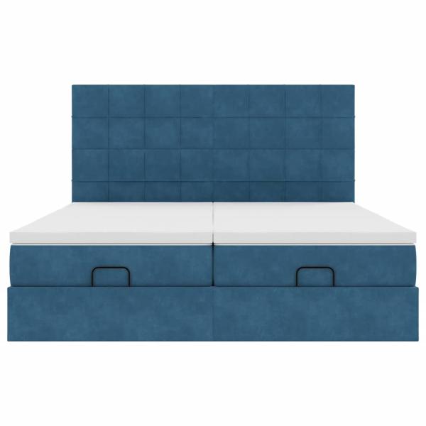 Ottoman-Bett mit Matratzen Dunkelblau 200x200 cm Samt