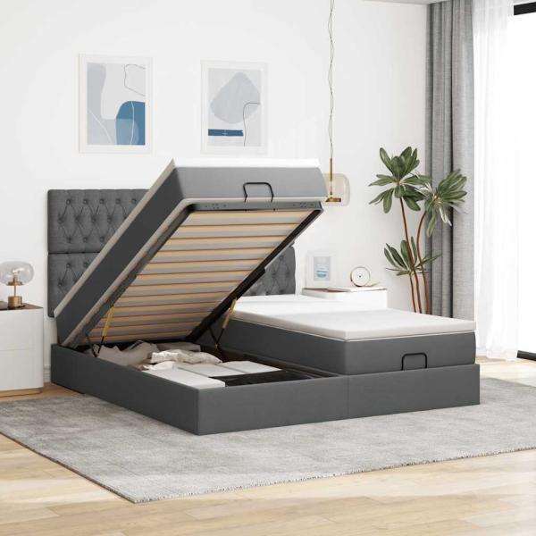 ARDEBO.de - Ottoman-Bett mit Matratzen Dunkelgrau 160x200 cm Stoff