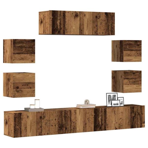 ARDEBO.de - 7-tlg. TV-Schrank-Set Wandmontage Altholz-Optik Holzwerkstoff