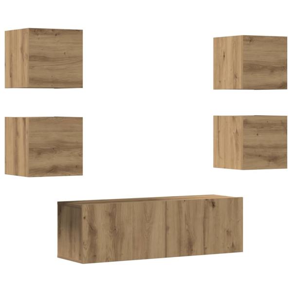 ARDEBO.de - 5-tlg. TV-Schrank-Set Wandmontage Artisan-Eiche Holzwerkstoff