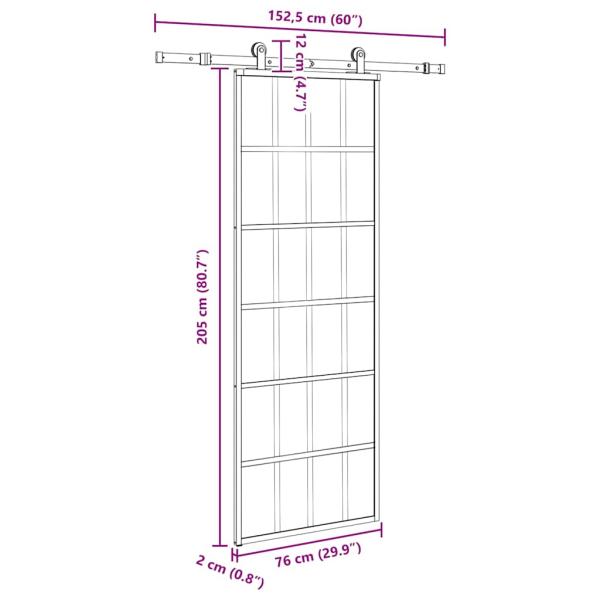 Schiebetür mit Beschlag 76x205 cm ESG-Glas & Aluminium