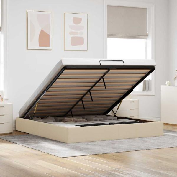 ARDEBO.de - Ottoman-Bett ohne Matratze Creme 160x200 cm Stoff