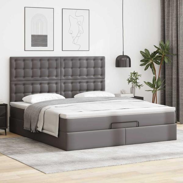 Ottoman-Bett mit Matratze Grau 180x200 cm Kunstleder