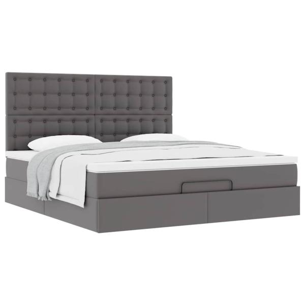 Ottoman-Bett mit Matratze Grau 180x200 cm Kunstleder