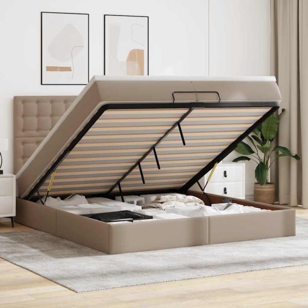 ARDEBO.de - Ottoman-Bett mit Matratzen Cappuccino 200x200cm Kunstleder